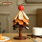 Christmas Tree Heat-Resistant Trivet Set — Foldable Wooden Coasters for Hot Dishes & Mugs
