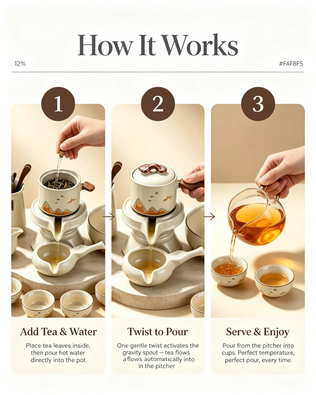 MOTOLIV Automatic Pour-Over Tea Set — Hand-Glazed Ru Kiln Porcelain