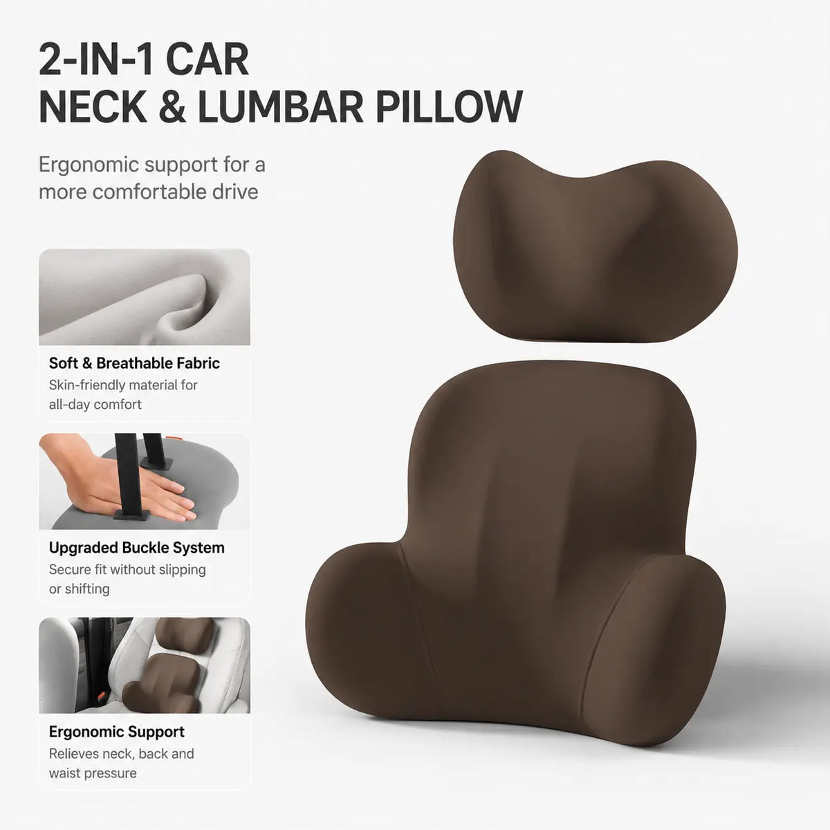 Memory Foam Car Neck Pillow and Lumbar Support Set — Ergonomic Comfort for Long Drives