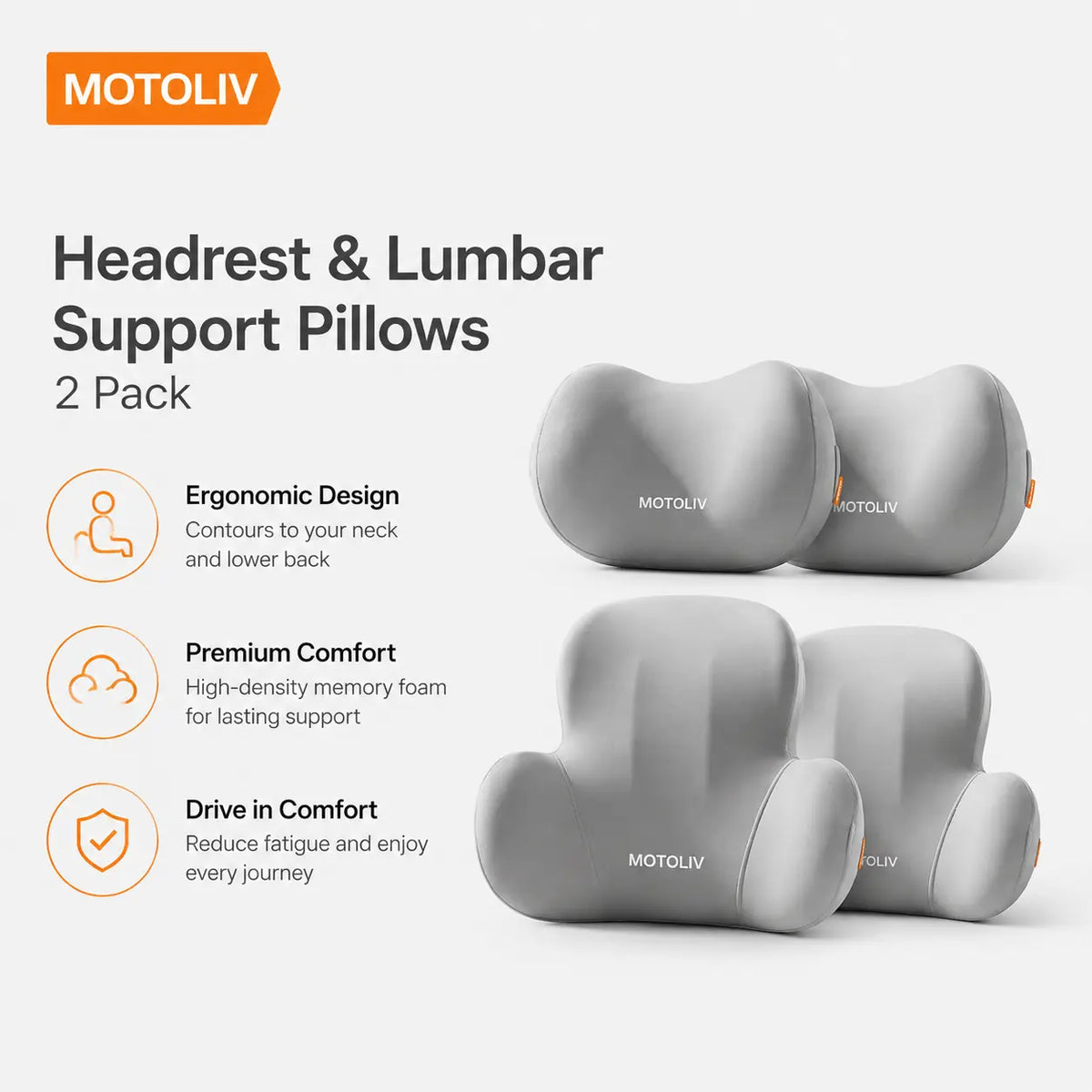 Memory Foam Car Neck Pillow and Lumbar Support Set — Ergonomic Comfort for Long Drives