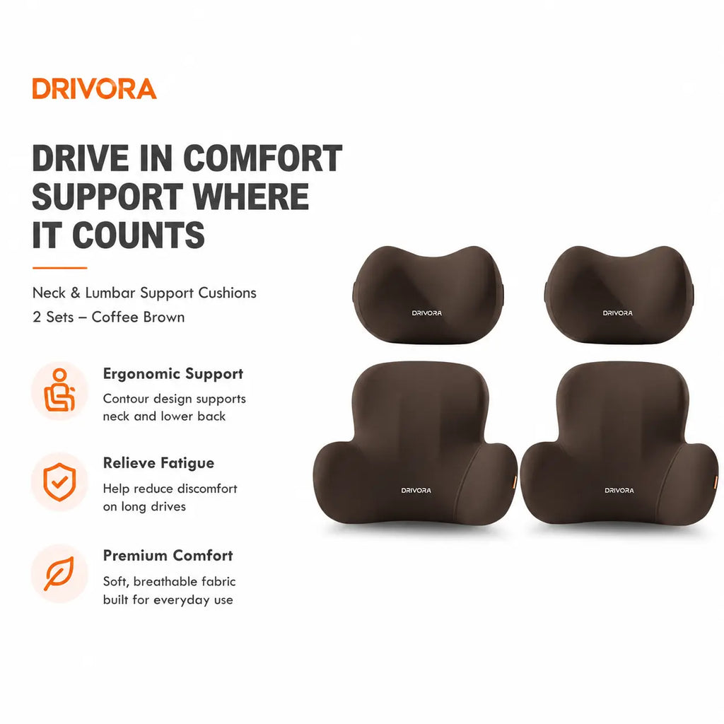 Memory Foam Car Neck Pillow and Lumbar Support Set — Ergonomic Comfort for Long Drives