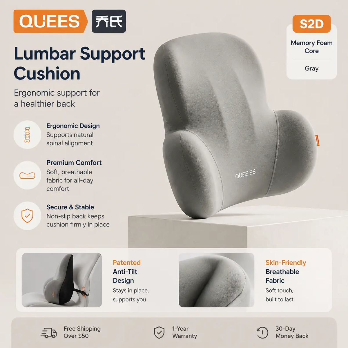 Memory Foam Car Neck Pillow and Lumbar Support Set — Ergonomic Comfort for Long Drives