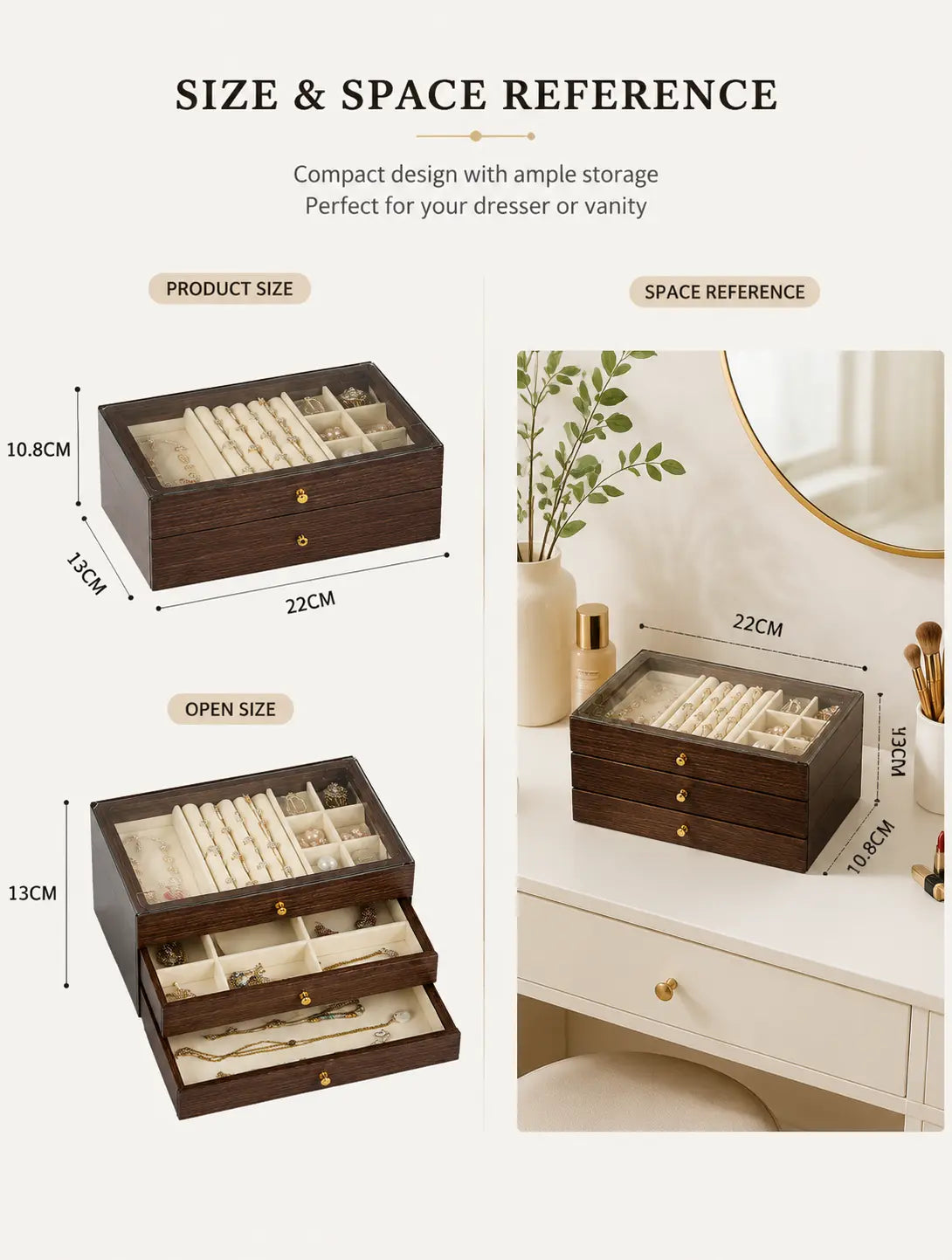 Large Capacity Walnut Jewelry Box with Pull-Out Drawers | Tangle-Free Organizer for Your Entire Collection