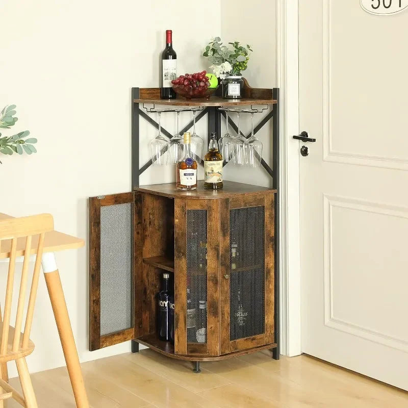 Household Goods American Country Living Room Corner Wine Cabinet Independent Fan Red Wine Display Rack Hanging Goblet Rack