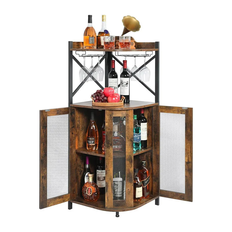 Household Goods American Country Living Room Corner Wine Cabinet Independent Fan Red Wine Display Rack Hanging Goblet Rack