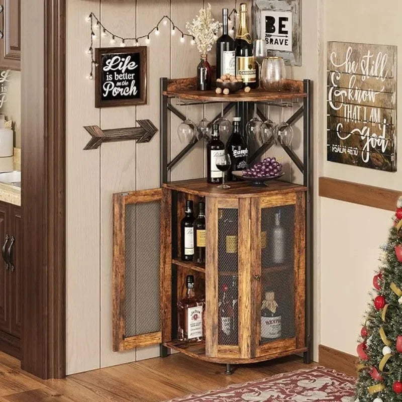 Household Goods American Country Living Room Corner Wine Cabinet Independent Fan Red Wine Display Rack Hanging Goblet Rack