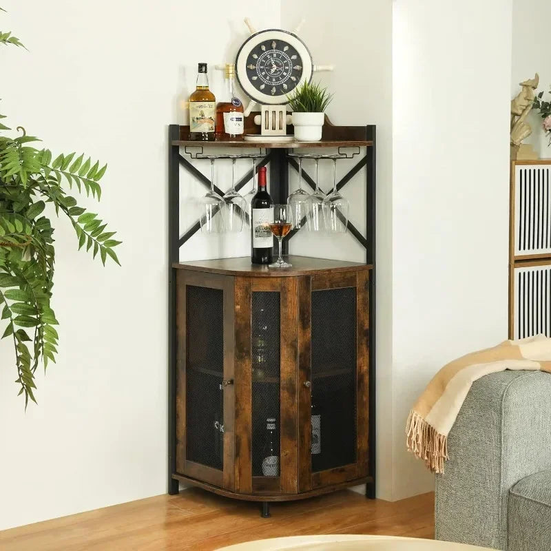 Household Goods American Country Living Room Corner Wine Cabinet Independent Fan Red Wine Display Rack Hanging Goblet Rack