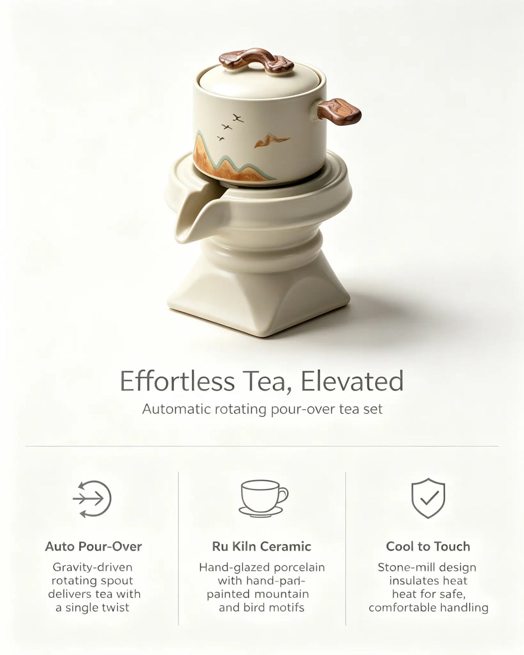 MOTOLIV Automatic Pour-Over Tea Set — Hand-Glazed Ru Kiln Porcelain