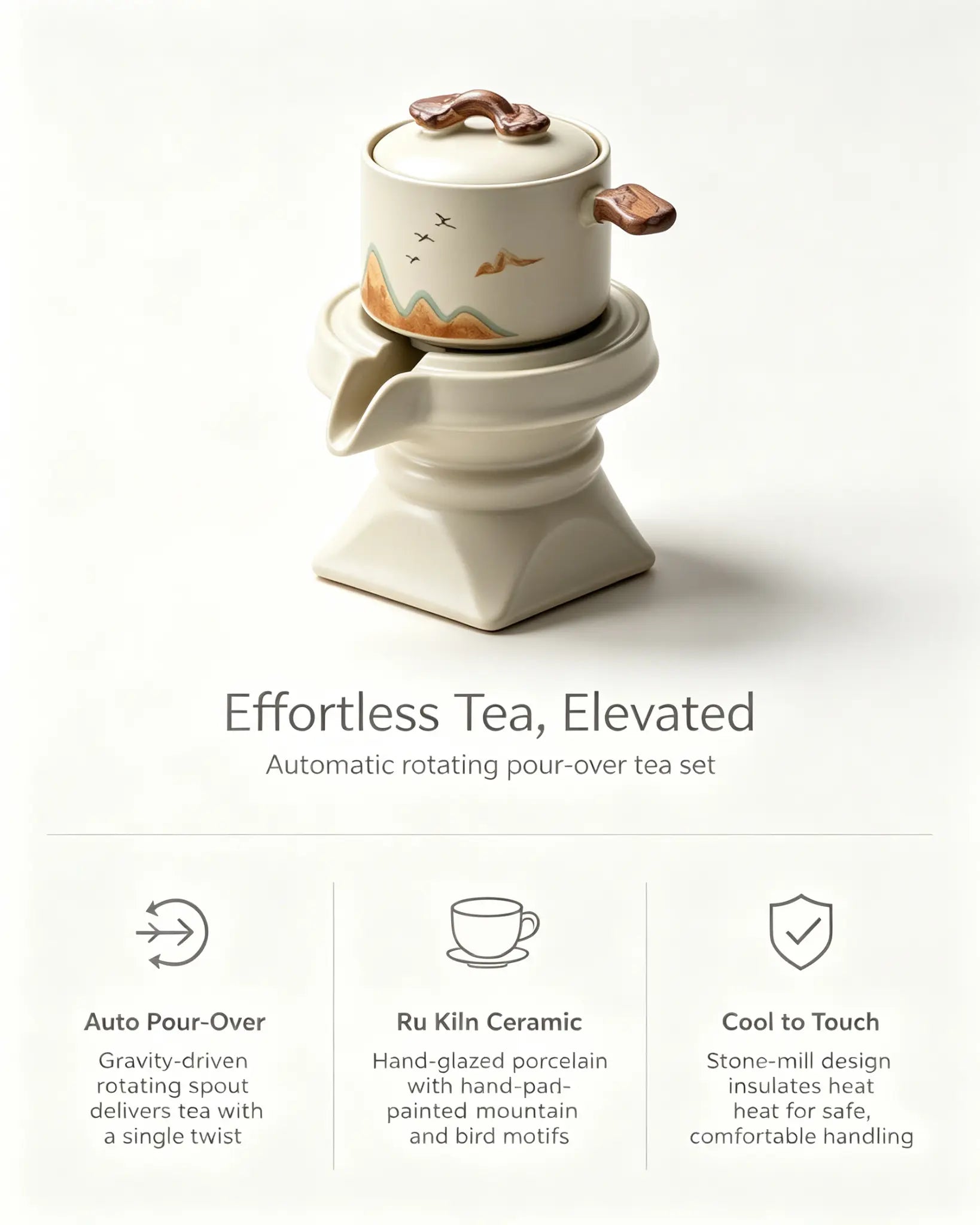 MOTOLIV Automatic Pour-Over Tea Set — Hand-Glazed Ru Kiln Porcelain